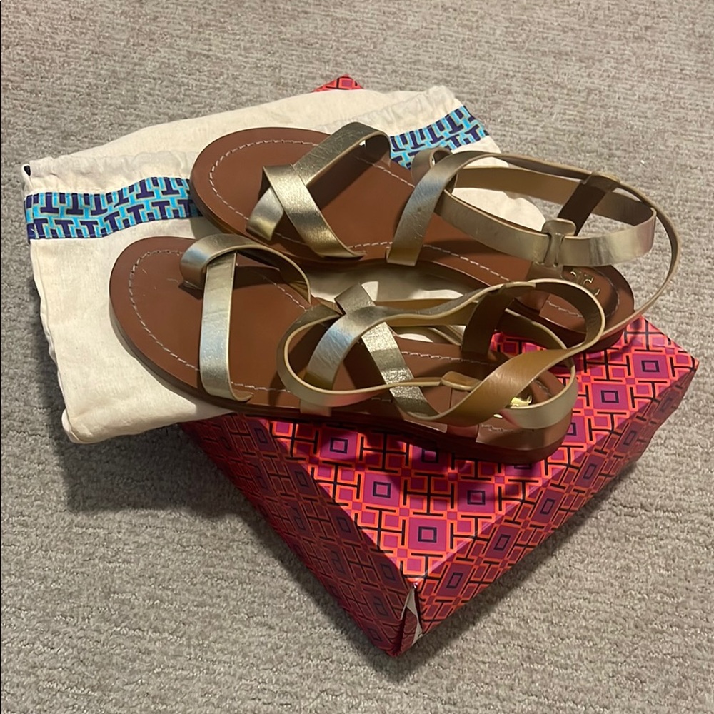 Tory Burch Gold and Silver Strappy Sandals